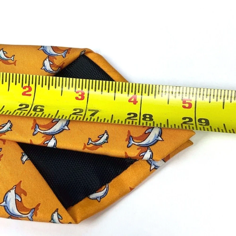 TANGO Tie Orange All Silk Marine Animal Dolphins Men's Necktie Made in Korea 58